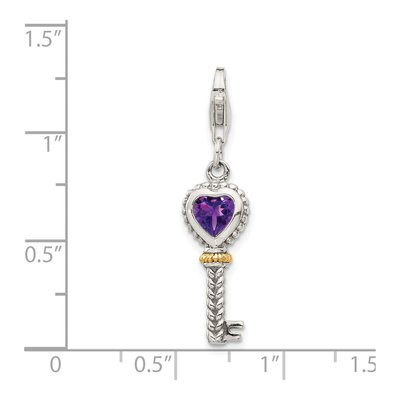 Sterling Silver & 14K Gold Amethyst Heart Key Charm – view 4