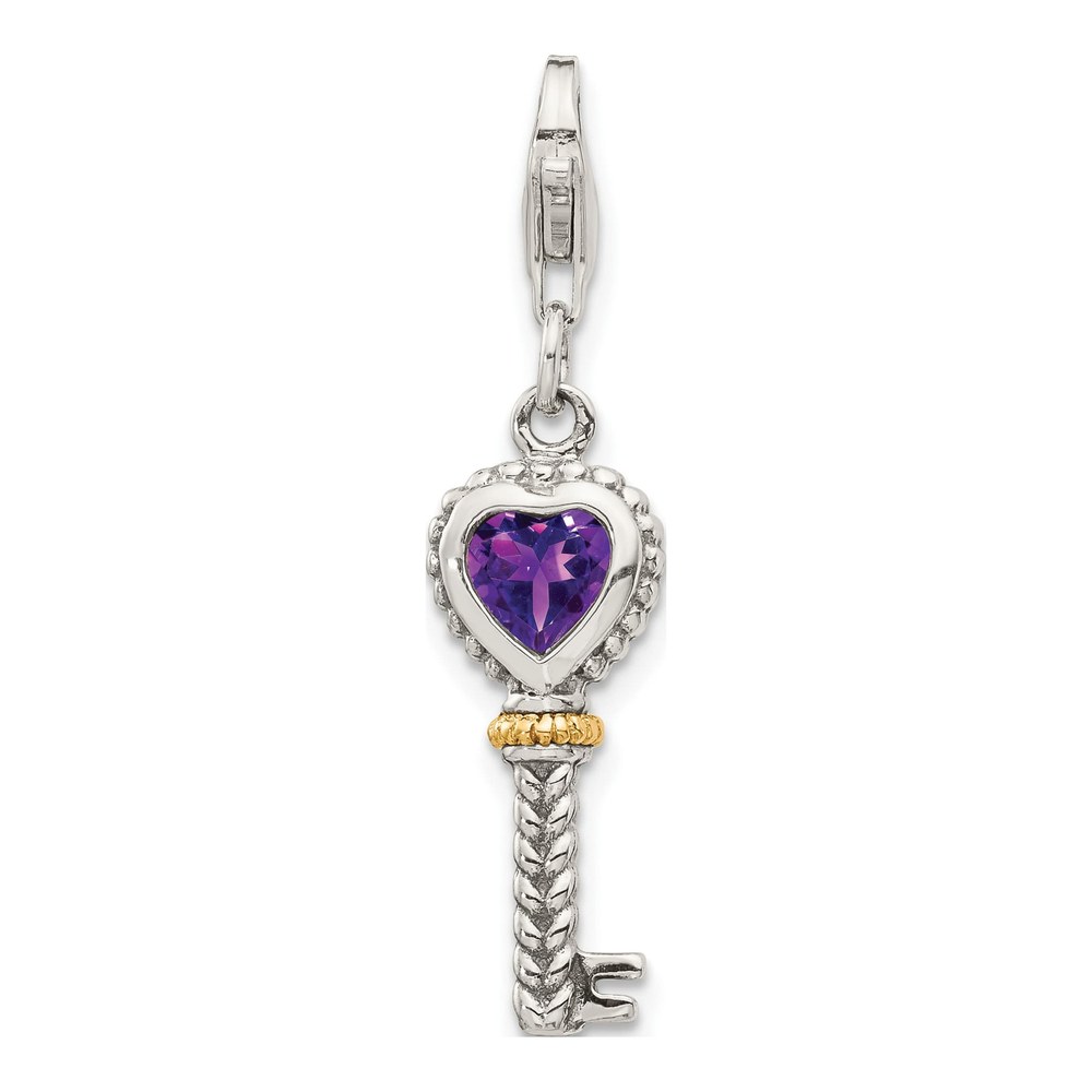 Sterling Silver & 14K Gold Amethyst Heart Key Charm
