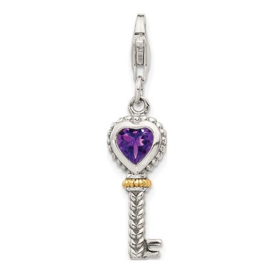 Sterling Silver & 14K Gold Amethyst Heart Key Charm