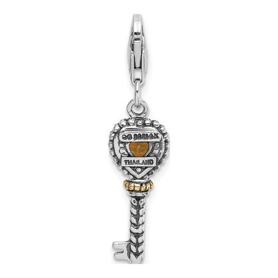 Sterling Silver & 14K Gold Citrine Key Charm – view 4
