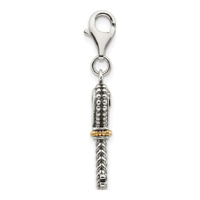 Sterling Silver & 14K Gold Garnet Antiqued Key Charm – view 3