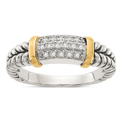 Sterling Silver & 14K Gold 1/8 ct tw Diamond Ring