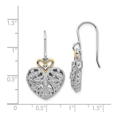Sterling Silver & 14K Gold 1/8 ct tw Diamond Vintage Heart Dangle Earrings – view 5