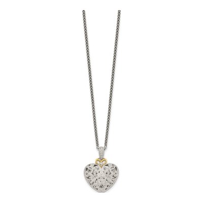 Sterling Silver & 14K Gold 1/10 ct tw Diamond Vintage Heart Necklace – view 3