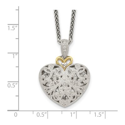 Sterling Silver & 14K Gold 1/10 ct tw Diamond Vintage Heart Necklace – view 4