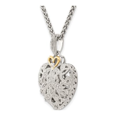Sterling Silver & 14K Gold 1/10 ct tw Diamond Vintage Heart Necklace – view 6