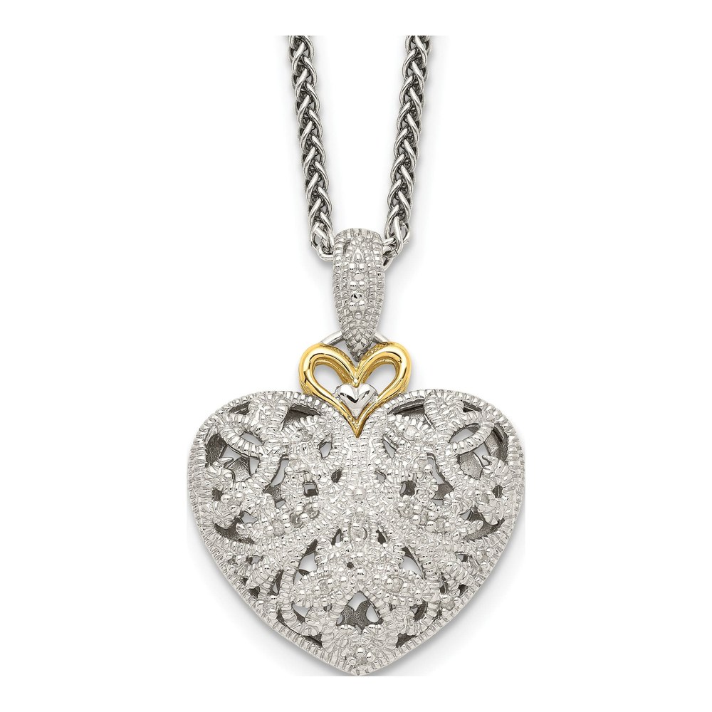 Sterling Silver & 14K Gold 1/10 ct tw Diamond Vintage Heart Necklace