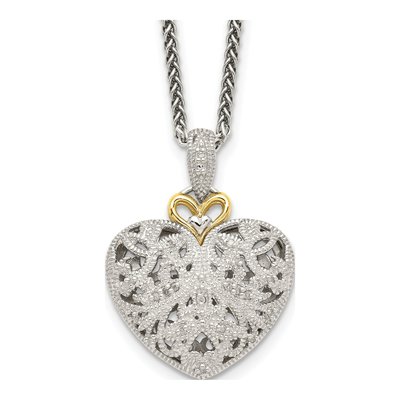 Sterling Silver & 14K Gold 1/10 ct tw Diamond Vintage Heart Necklace