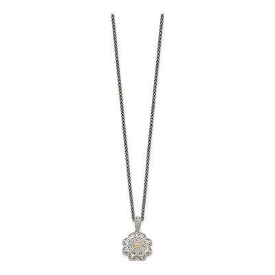 Sterling Silver & 14K Gold Diamond Flower Pendant Necklace – view 3