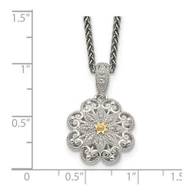 Sterling Silver & 14K Gold Diamond Flower Pendant Necklace – view 4
