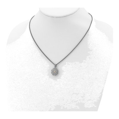 Sterling Silver & 14K Gold Diamond Flower Pendant Necklace – view 5