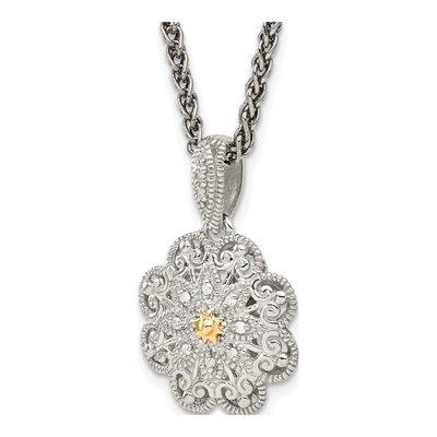 Sterling Silver & 14K Gold Diamond Flower Pendant Necklace – view 6