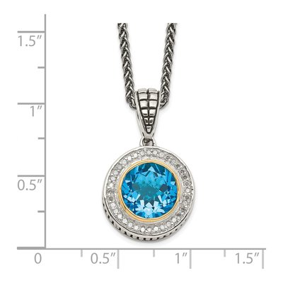 Sterling Silver & 14K Gold 1/6 ct tw Swiss Blue Topaz & Diamond Pendant Necklace – view 4