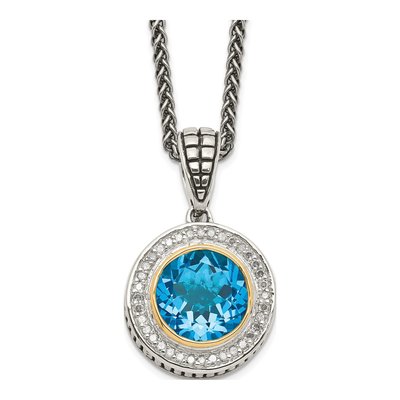 Sterling Silver & 14K Gold 1/6 ct tw Swiss Blue Topaz & Diamond Pendant Necklace