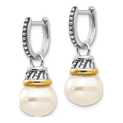 Sterling Silver & 14K Gold Diamond Dangle Earrings – view 2