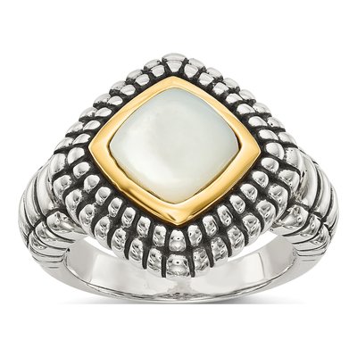 Sterling Silver & 14K Gold Mother of Pearl Ring