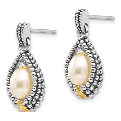 Sterling Silver & 14K Gold Freshwater Cultured Pearl Dangle Earrings – view 2