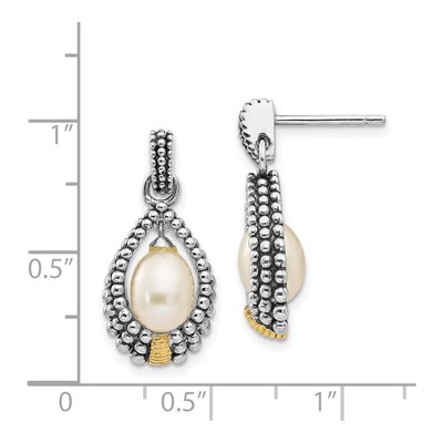Sterling Silver & 14K Gold Freshwater Cultured Pearl Dangle Earrings – view 4