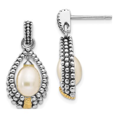 Sterling Silver & 14K Gold Freshwater Cultured Pearl Dangle Earrings