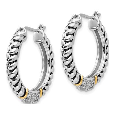 Sterling Silver & 14K Gold 22mm Diamond Hoop Earrings – view 3