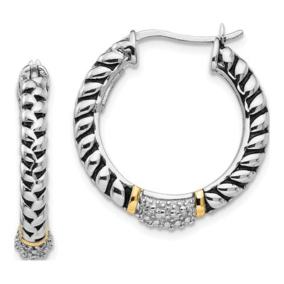 Sterling Silver & 14K Gold 22mm Diamond Hoop Earrings