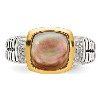 Sterling Silver & 14K Gold Mother of Pearl & Diamond Ring – view 5