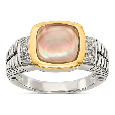 Sterling Silver & 14K Gold Mother of Pearl & Diamond Ring