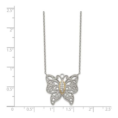 Sterling Silver & 14K Gold 1/20 ct tw Diamond Butterfly Pendant Necklace – view 2