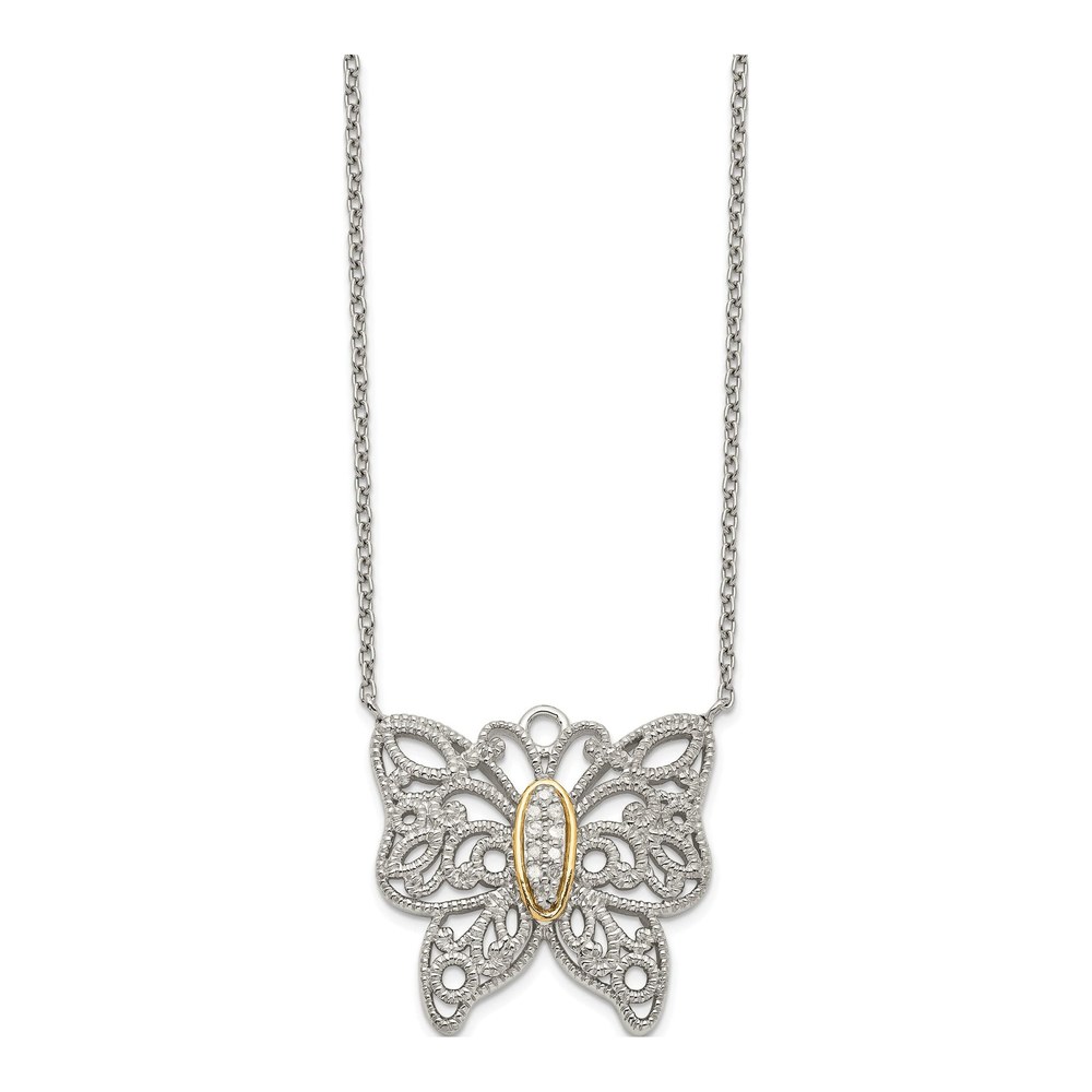 Sterling Silver & 14K Gold 1/20 ct tw Diamond Butterfly Pendant Necklace