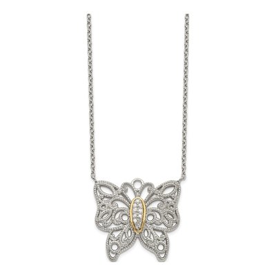 Sterling Silver & 14K Gold 1/20 ct tw Diamond Butterfly Pendant Necklace