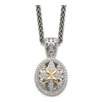 Sterling Silver & 14K Gold 1/15 ct tw Diamond Antiqued Pendant Necklace
