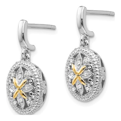 Sterling Silver & 14K Gold 1/15 ct tw Diamond Dangle Earrings – view 3