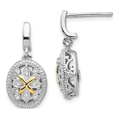 Sterling Silver & 14K Gold 1/15 ct tw Diamond Dangle Earrings