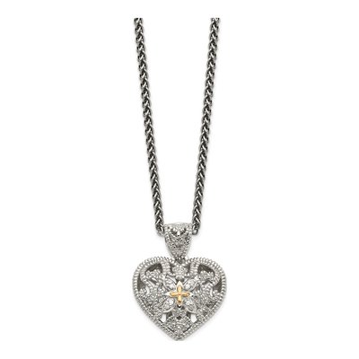 Sterling Silver & 14K Gold 1/20 ct tw Diamond Vintage Heart Necklace