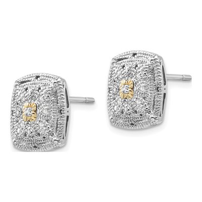 Sterling Silver & 14K Gold 1/20 ct tw Round Diamond Button Stud Earrings – view 2