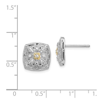 Sterling Silver & 14K Gold 1/20 ct tw Round Diamond Button Stud Earrings – view 4