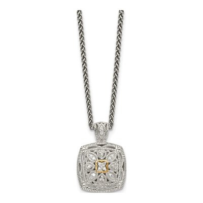 Sterling Silver & 14K Gold 1/10 ct tw Diamond Antiqued Necklace – view 3