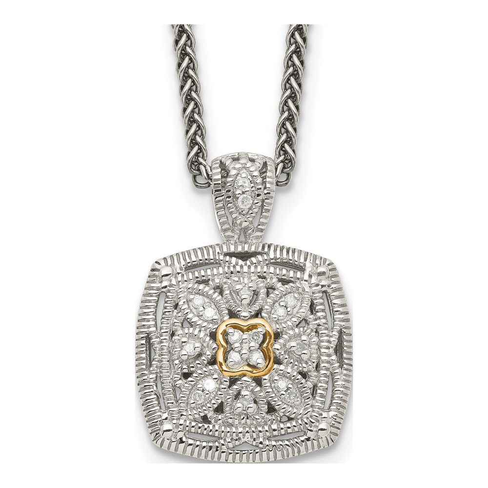 Sterling Silver & 14K Gold 1/10 ct tw Diamond Antiqued Necklace