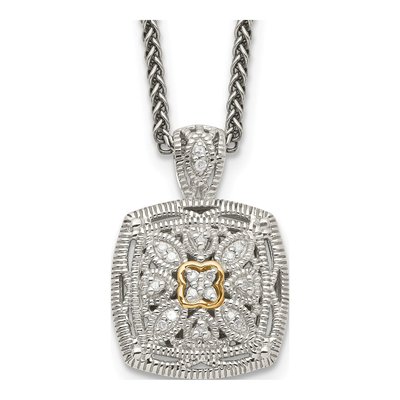 Sterling Silver & 14K Gold 1/10 ct tw Diamond Antiqued Necklace