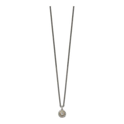 Sterling Silver & 14K Gold Diamond Antiqued Pendant Necklace – view 3