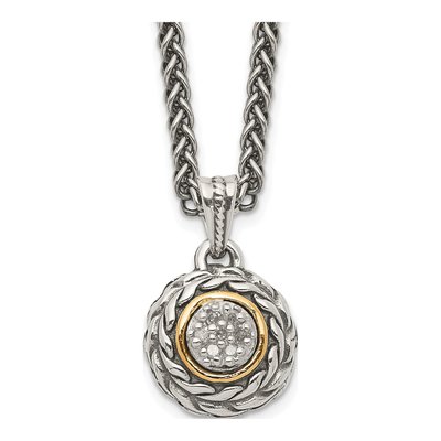 Sterling Silver & 14K Gold Diamond Antiqued Pendant Necklace