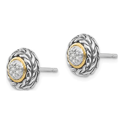 Sterling Silver & 14K Gold 1/15 ct tw Round Diamond Antiqued Stud Earrings – view 3