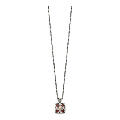 Sterling Silver & 14K Gold Garnet & Diamond Pendant Necklace – view 2