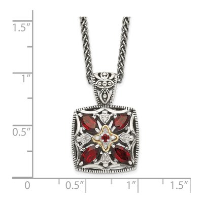 Sterling Silver & 14K Gold Garnet & Diamond Pendant Necklace – view 3