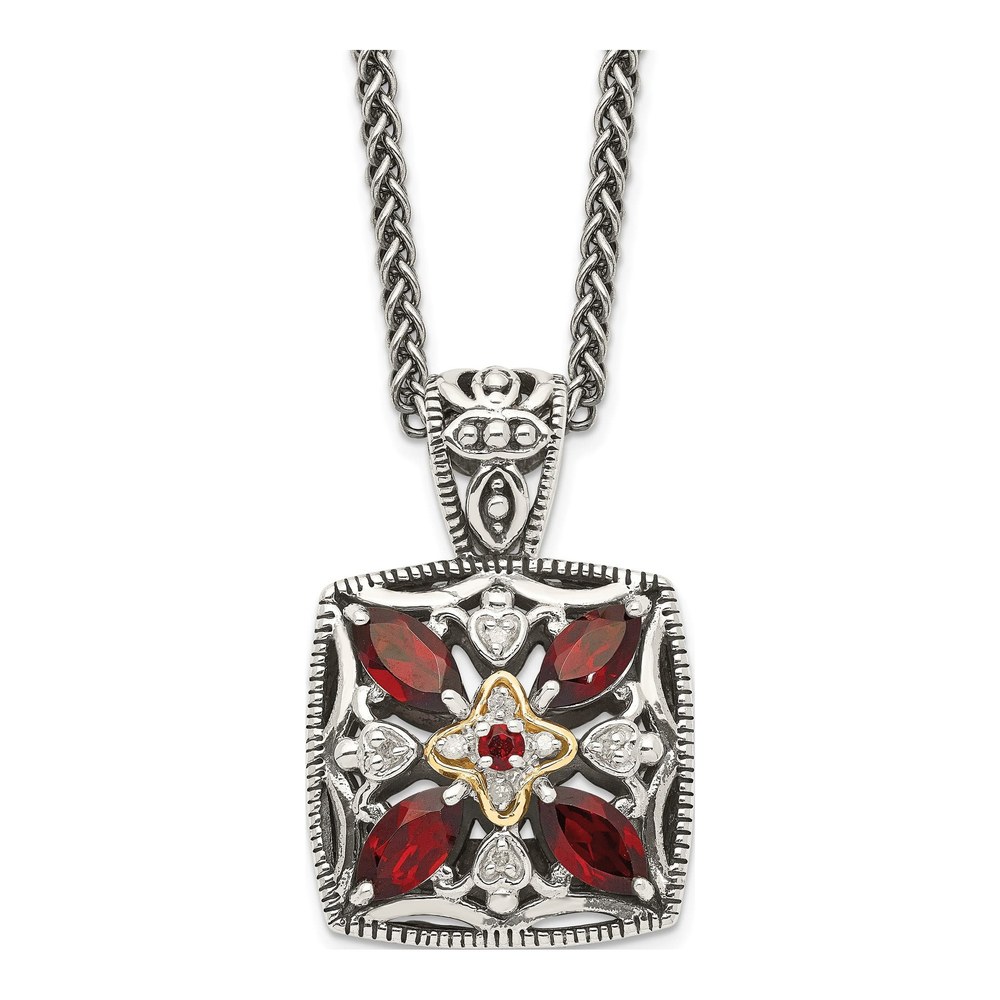 Sterling Silver & 14K Gold Garnet & Diamond Pendant Necklace
