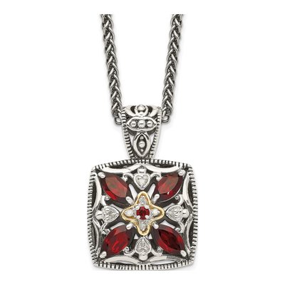 Sterling Silver & 14K Gold Garnet & Diamond Pendant Necklace