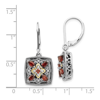 Sterling Silver & 14K Gold Garnet & Diamond Marquise Leverback Earrings – view 5