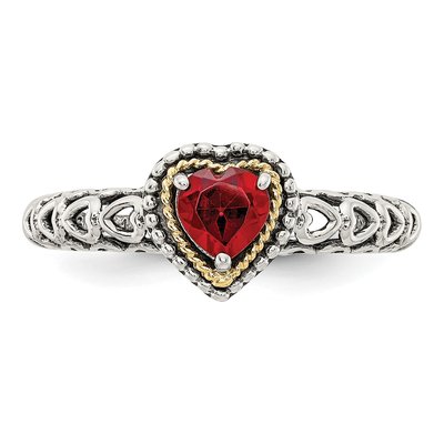 Sterling Silver & 14K Gold Garnet Heart Ring – view 6