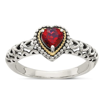 Sterling Silver & 14K Gold Garnet Heart Ring