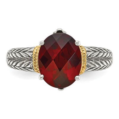 Sterling Silver & 14K Gold Garnet Oval Ring – view 6